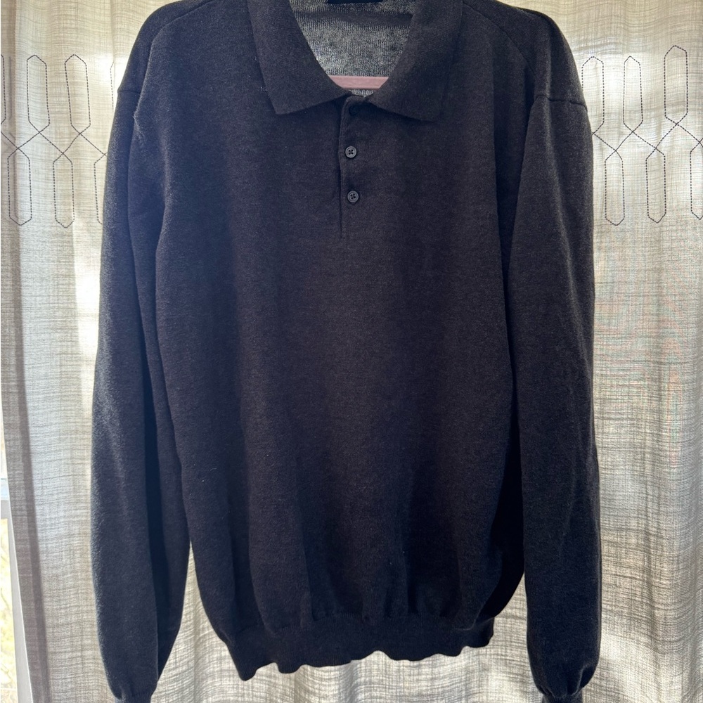 Men's Dark Grey 100% Cotton Collared Long Sleeve Shirt